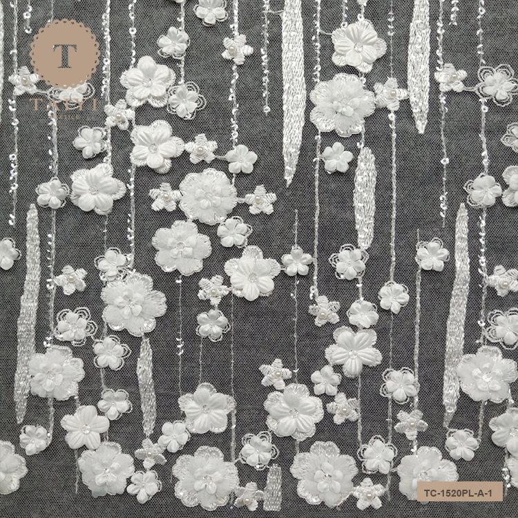 Gorgeous High Quality 3D Flowers Design Lace Fabric Tulle Embroidery For Party Dresses