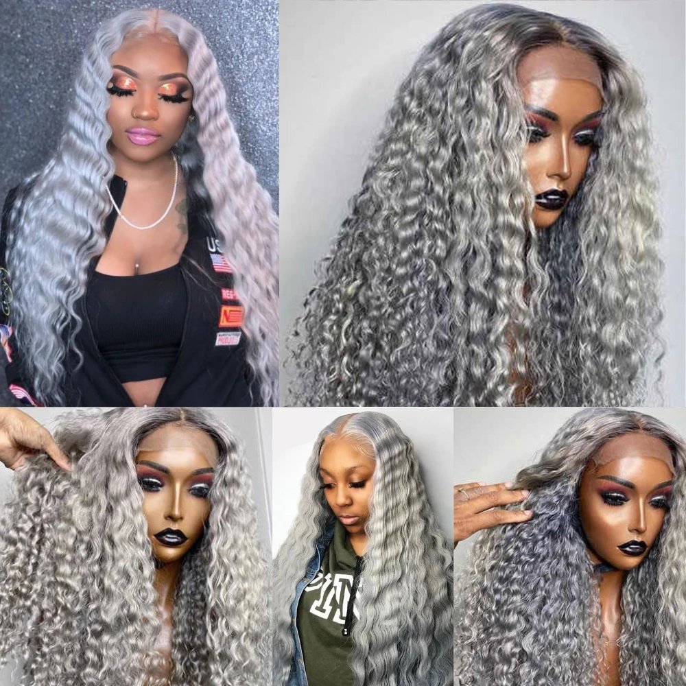 Pre plucked colored curly wigs transparent hd lace frontal grey wigs 100 human hair lace front brazilian gray human hair wigs