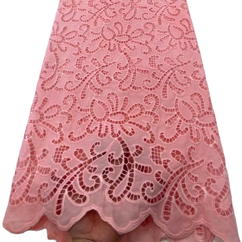 High Quality Customized Pattern Eyelet Embroidered voile lace fabric swiss cotton For Wedding Dress