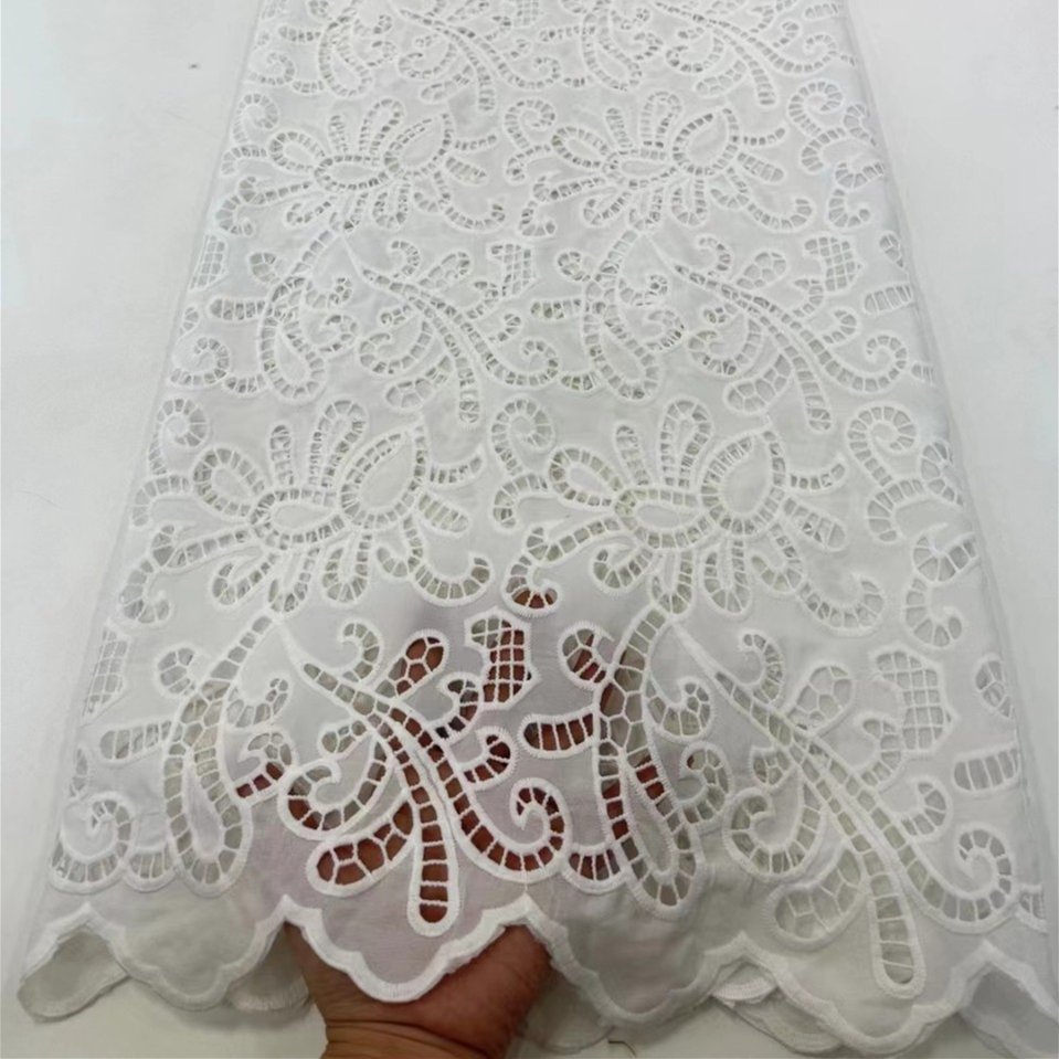 High Quality Customized Pattern Eyelet Embroidered voile lace fabric swiss cotton For Wedding Dress