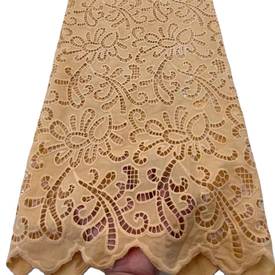 High Quality Customized Pattern Eyelet Embroidered voile lace fabric swiss cotton For Wedding Dress