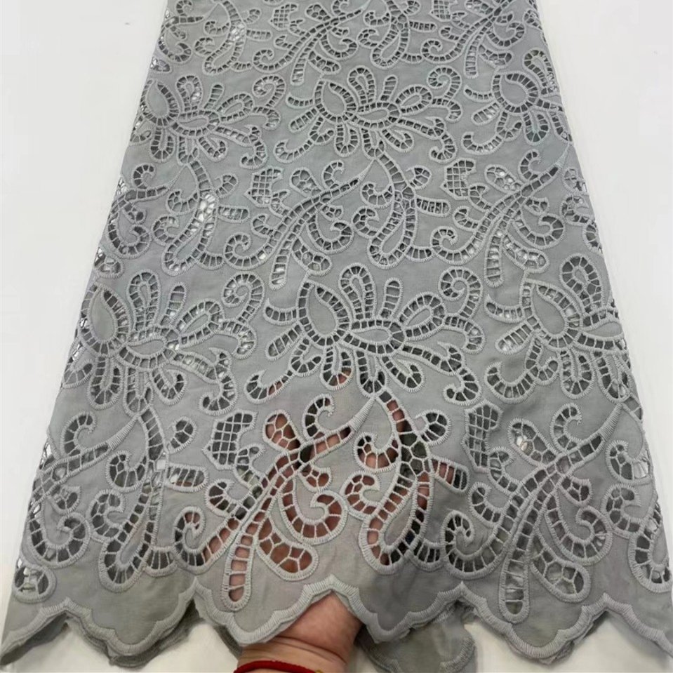 High Quality Customized Pattern Eyelet Embroidered voile lace fabric swiss cotton For Wedding Dress