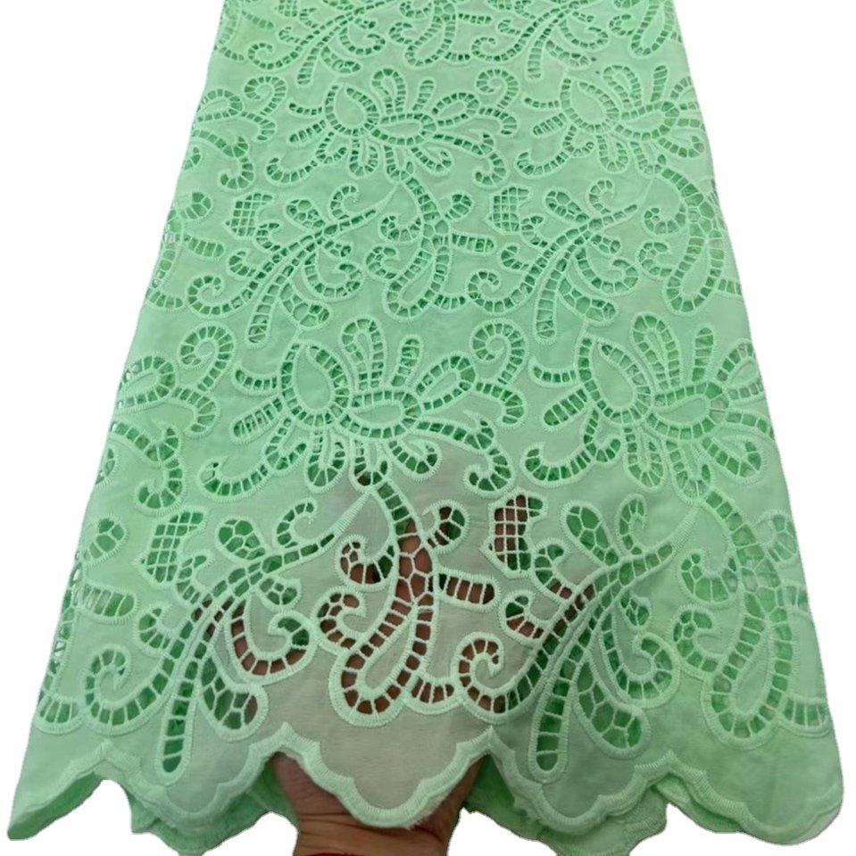 High Quality Customized Pattern Eyelet Embroidered voile lace fabric swiss cotton For Wedding Dress