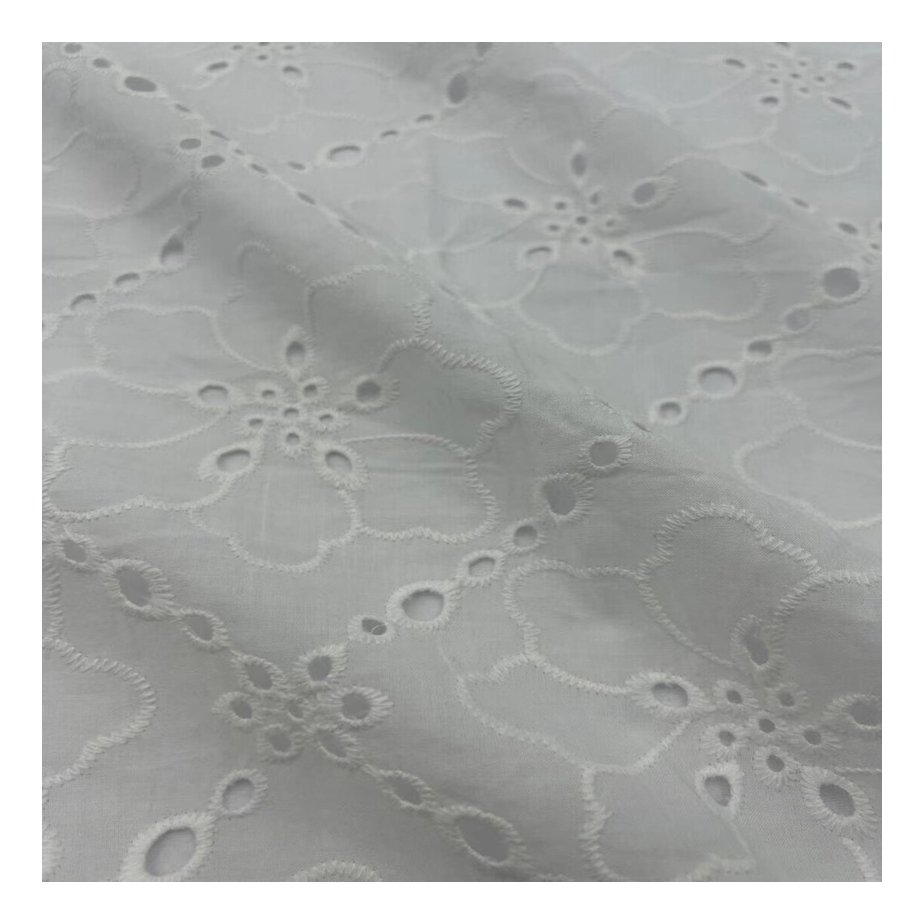 New Design 100% Cotton Light Weight Soft White Embroidered Flower Floral Pattern Lace Embroidery Eyelet Fabric For Women Dress