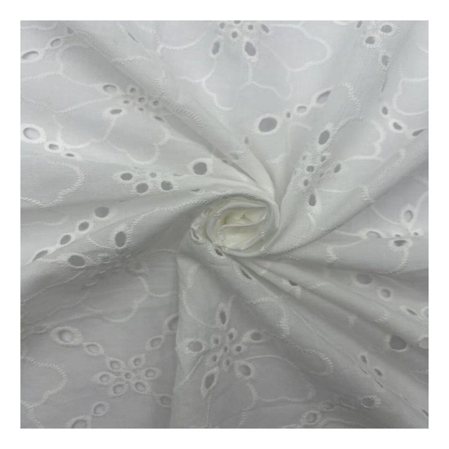 New Design 100% Cotton Light Weight Soft White Embroidered Flower Floral Pattern Lace Embroidery Eyelet Fabric For Women Dress