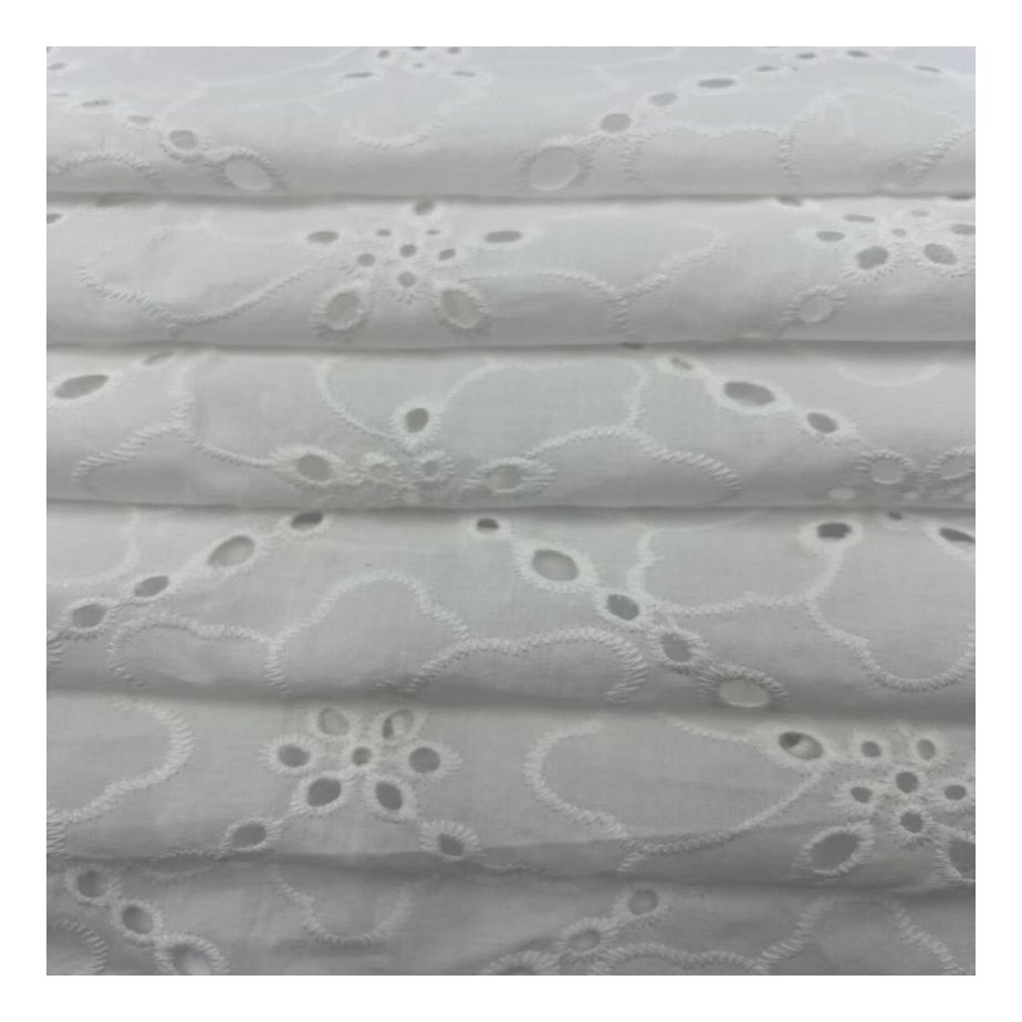 New Design 100% Cotton Light Weight Soft White Embroidered Flower Floral Pattern Lace Embroidery Eyelet Fabric For Women Dress
