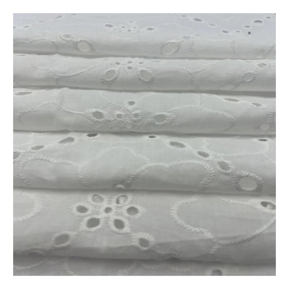 New Design 100% Cotton Light Weight Soft White Embroidered Flower Floral Pattern Lace Embroidery Eyelet Fabric For Women Dress