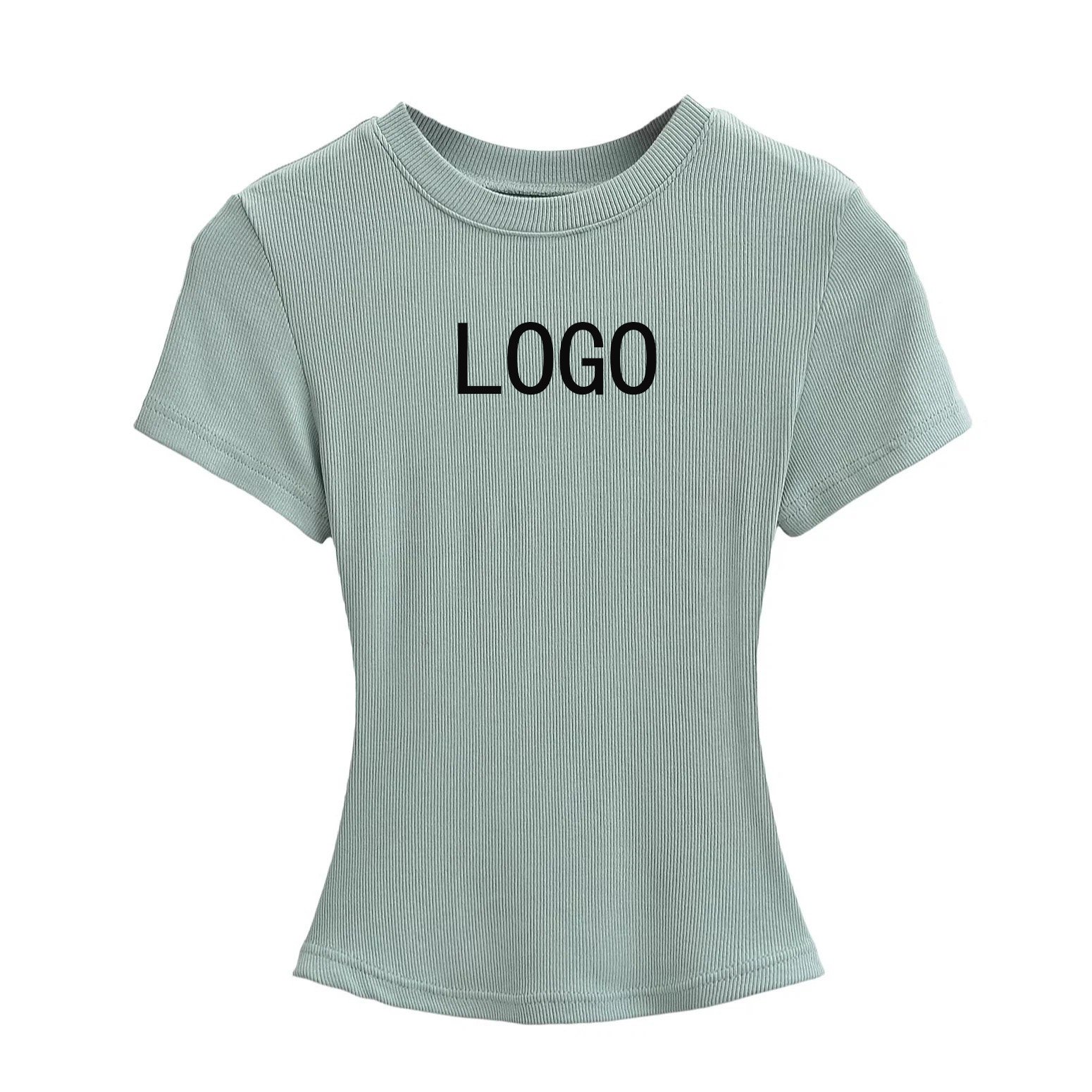 High Quality Cotton Ribbed Crop Tee Tops for Women Custom Logo Short Sleeve Cotton spandex T Shirts