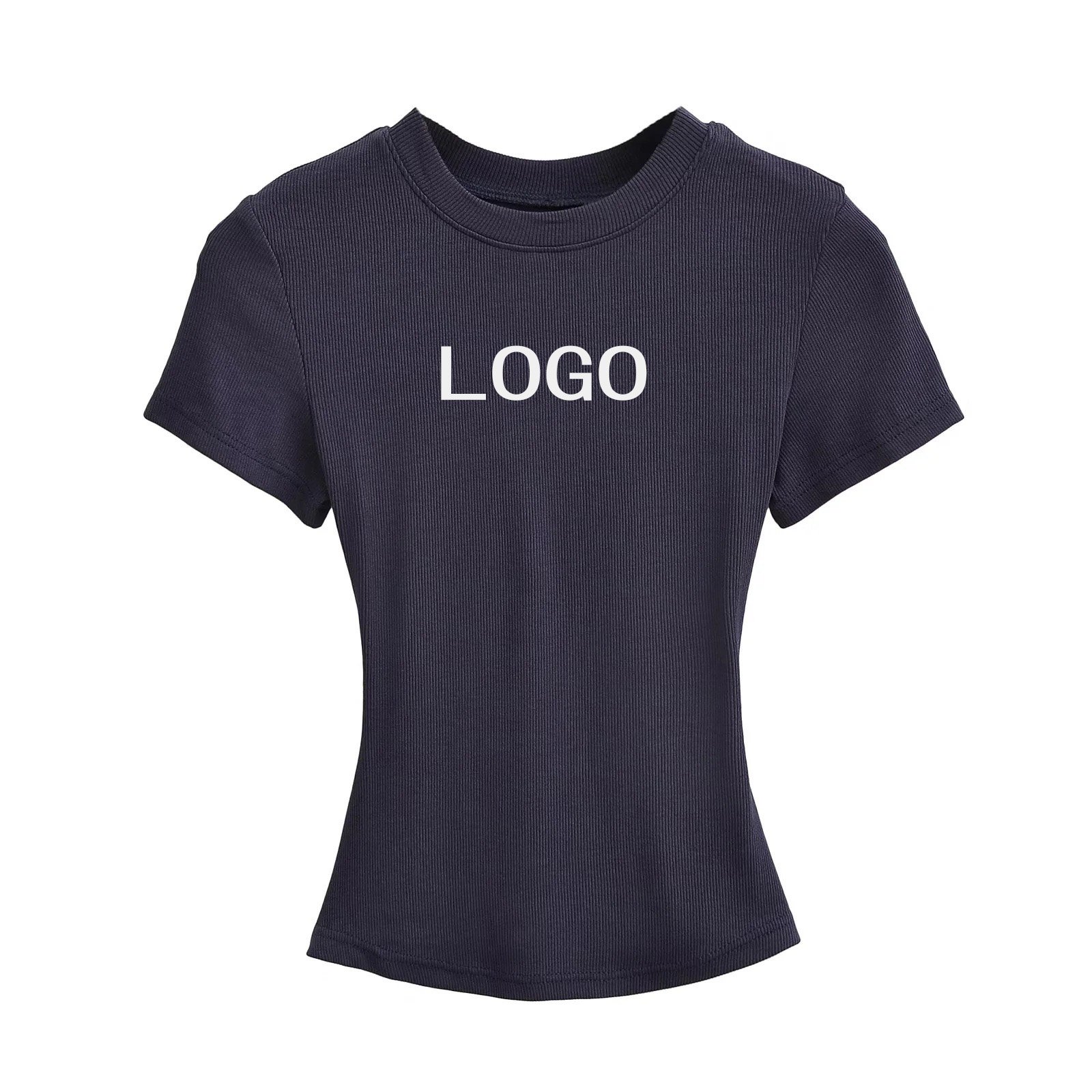 High Quality Cotton Ribbed Crop Tee Tops for Women Custom Logo Short Sleeve Cotton spandex T Shirts