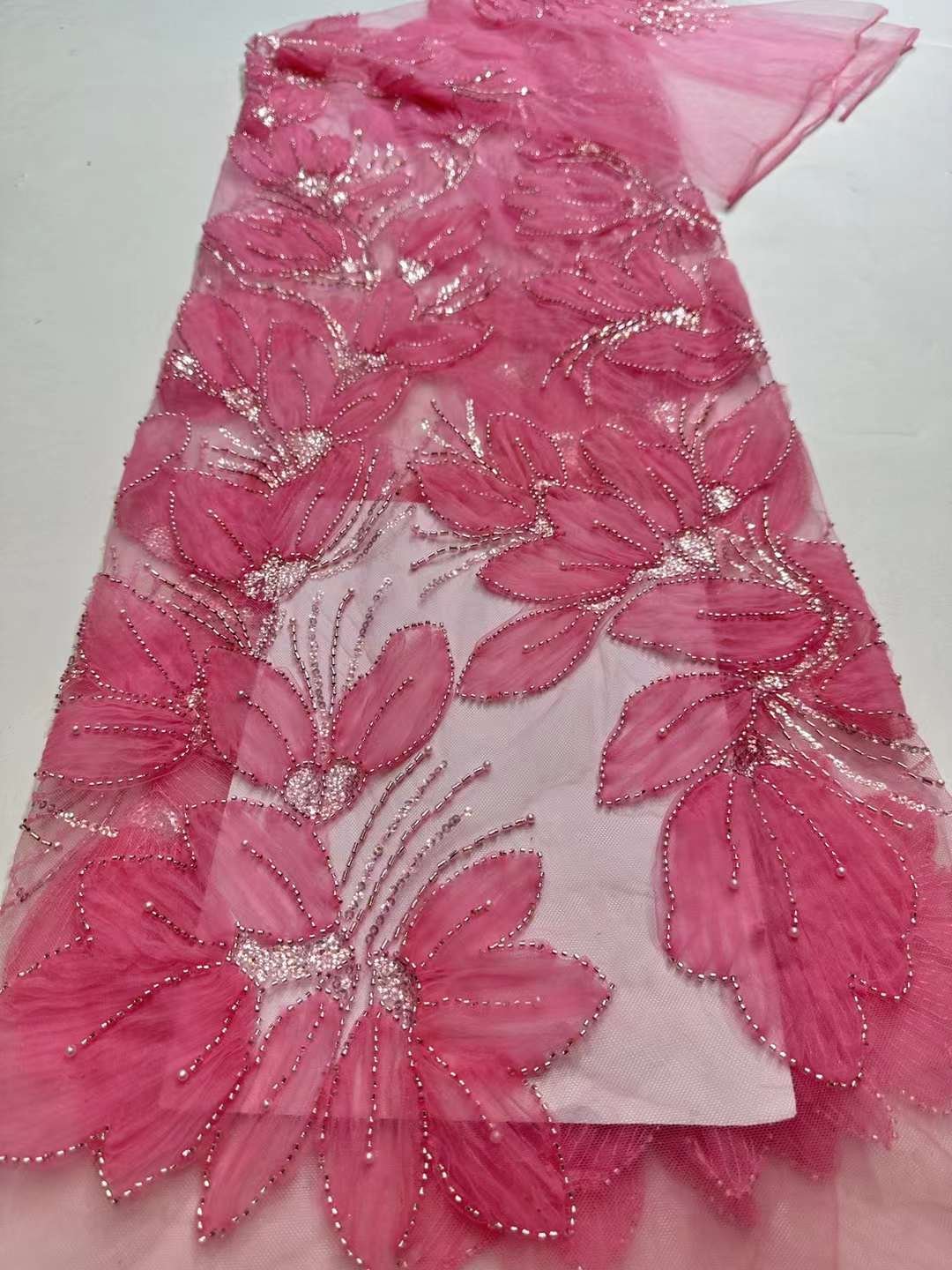 Elegant 3d embroidery sequins beaded lace
