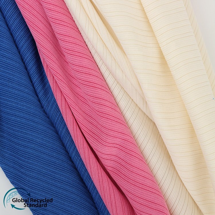 Lady Cloth Quality RPET Eco-friendly Rib Fabric 93%Recycle Polyester 7%Spandex 245gsm Ready-to-ship Goods Recycle Polyester Knit