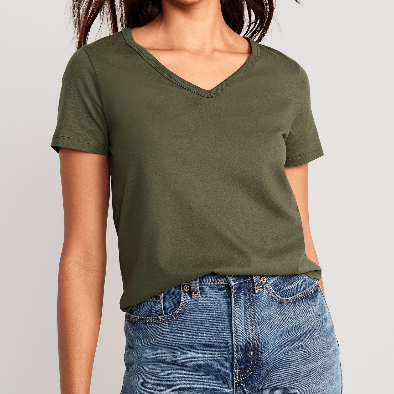 Wholesale Custom Women's Rib Knit V Neck Short Sleeves Casual Summer Regular Fit T-Shirts