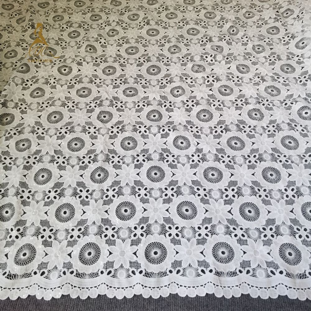 china wholesale white Water Soluble lace manufacturer african sequins embroidery fabric for wedding dress