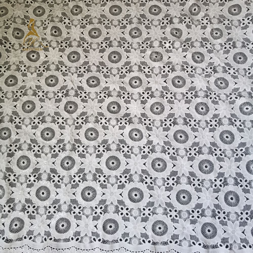 china wholesale white Water Soluble lace manufacturer african sequins embroidery fabric for wedding dress