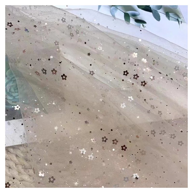 Guangzhou Gold Supplier Tulle 2024 New Arrival Gold Floral Dots Glitter Embroidery Sequin Tulle Mesh Net Fabric
