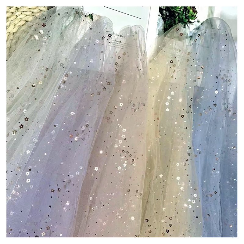 Guangzhou Gold Supplier Tulle 2024 New Arrival Gold Floral Dots Glitter Embroidery Sequin Tulle Mesh Net Fabric