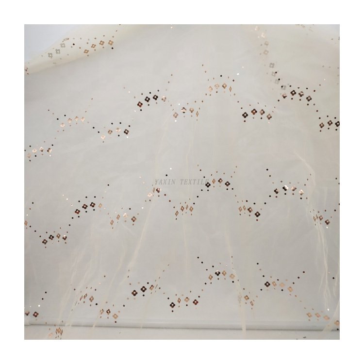 Guangzhou Gold Supplier Tulle 2024 New Arrival Gold Floral Dots Glitter Embroidery Sequin Tulle Mesh Net Fabric