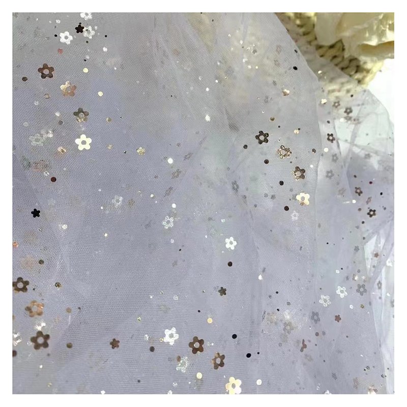 Guangzhou Gold Supplier Tulle 2024 New Arrival Gold Floral Dots Glitter Embroidery Sequin Tulle Mesh Net Fabric