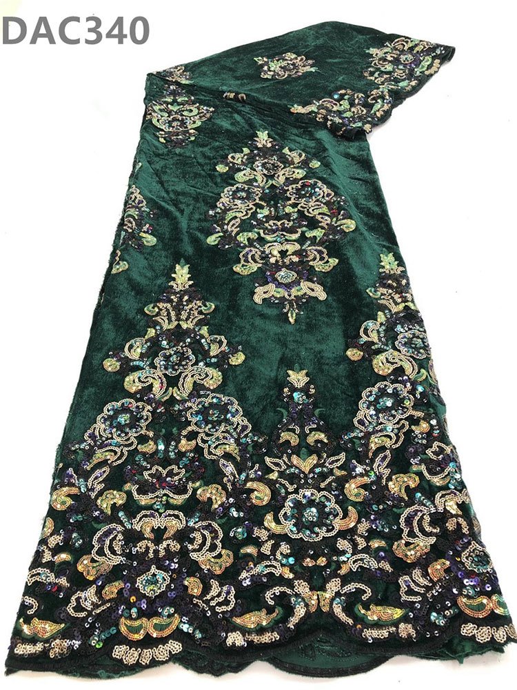 African Flocked Tulle Fabric Velvet Mesh Lace Fabric with Sequins Embroidery Fabric