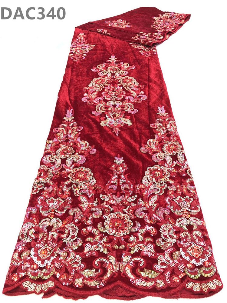 African Flocked Tulle Fabric Velvet Mesh Lace Fabric with Sequins Embroidery Fabric
