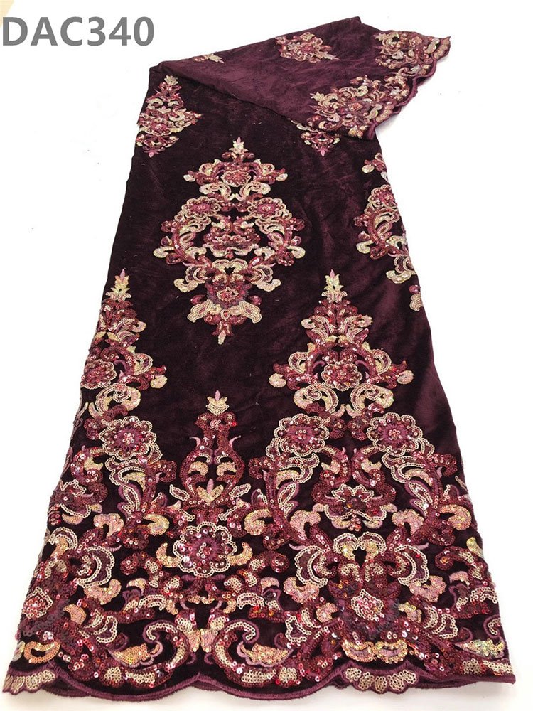African Flocked Tulle Fabric Velvet Mesh Lace Fabric with Sequins Embroidery Fabric