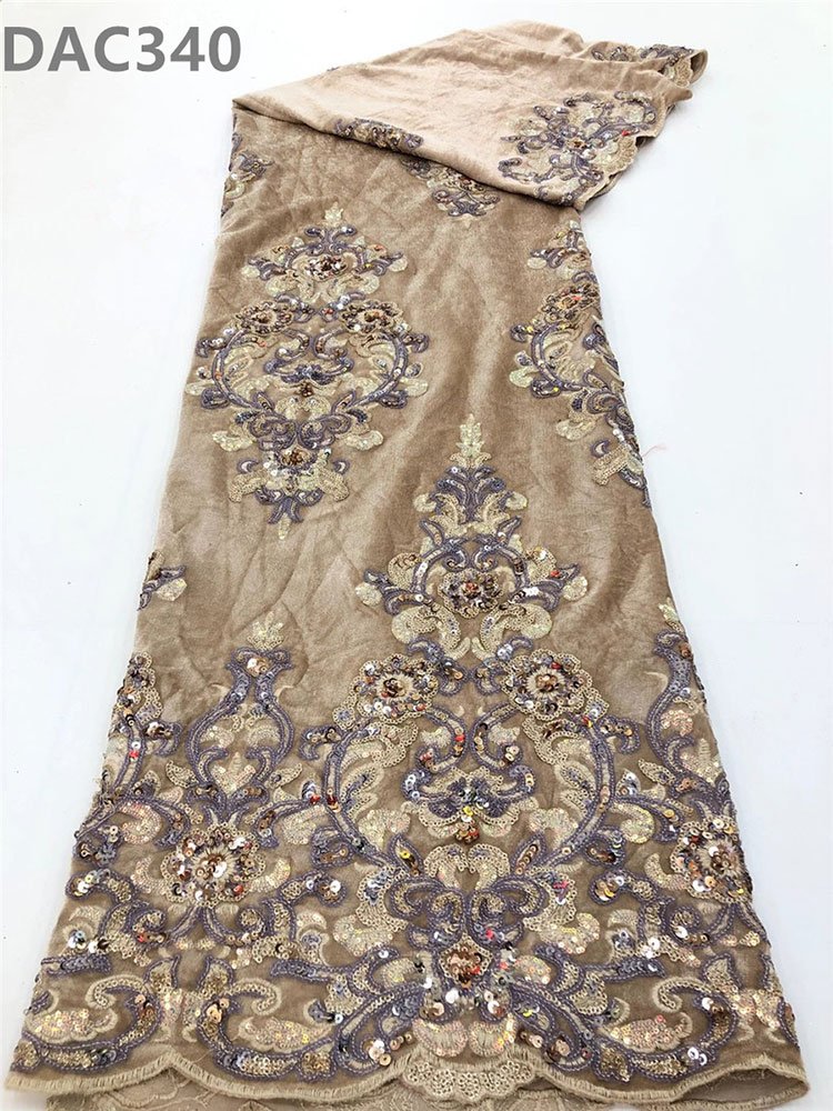 African Flocked Tulle Fabric Velvet Mesh Lace Fabric with Sequins Embroidery Fabric