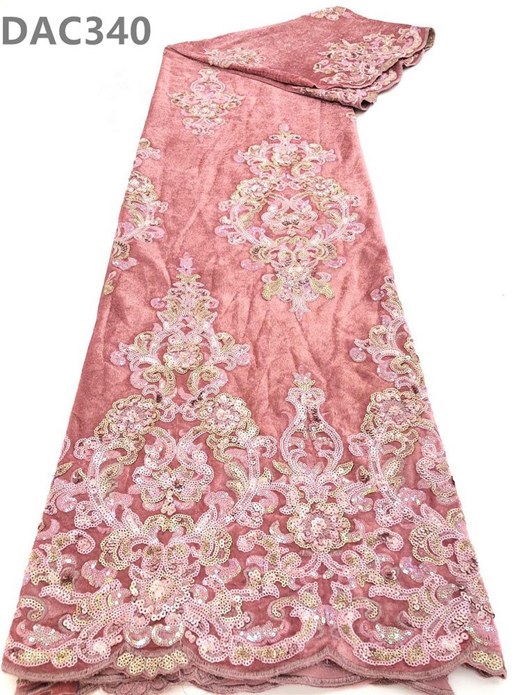 African Flocked Tulle Fabric Velvet Mesh Lace Fabric with Sequins Embroidery Fabric