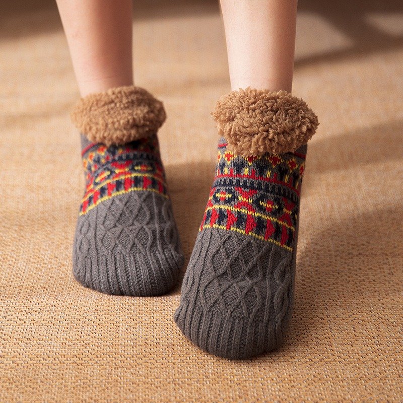 Indoor Home Wool loop Floor Slipper Socks Non Slip Knitted Thick Sherpa Fleece Lined Cosy Winter Fluffy Bed Slippers