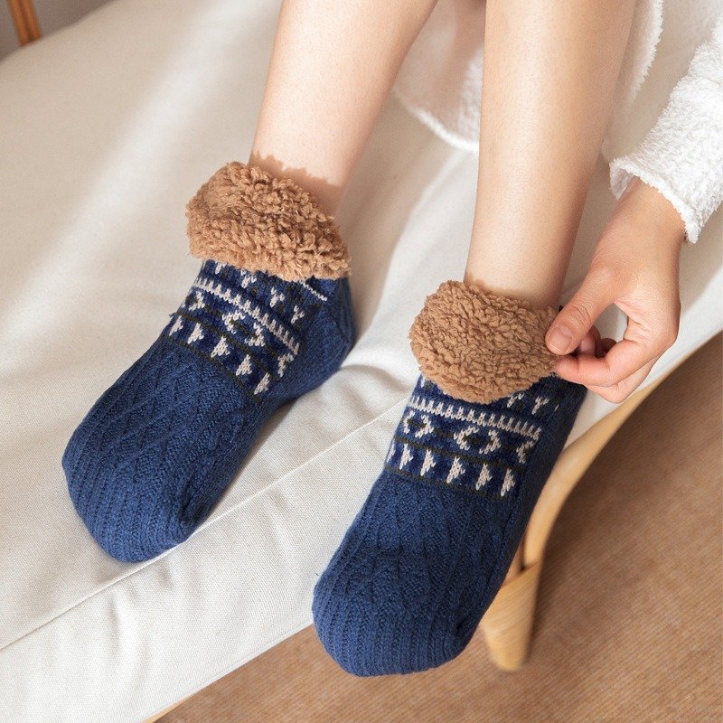 Indoor Home Wool loop Floor Slipper Socks Non Slip Knitted Thick Sherpa Fleece Lined Cosy Winter Fluffy Bed Slippers