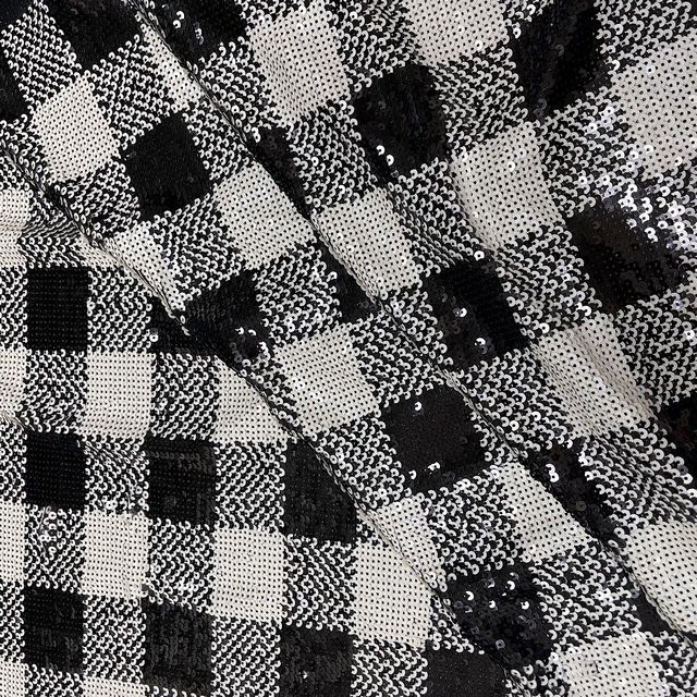 Design Cheap Luxury Full Tulle Embroidery red black plaid pattern Sequin Fabric for high fashion dress