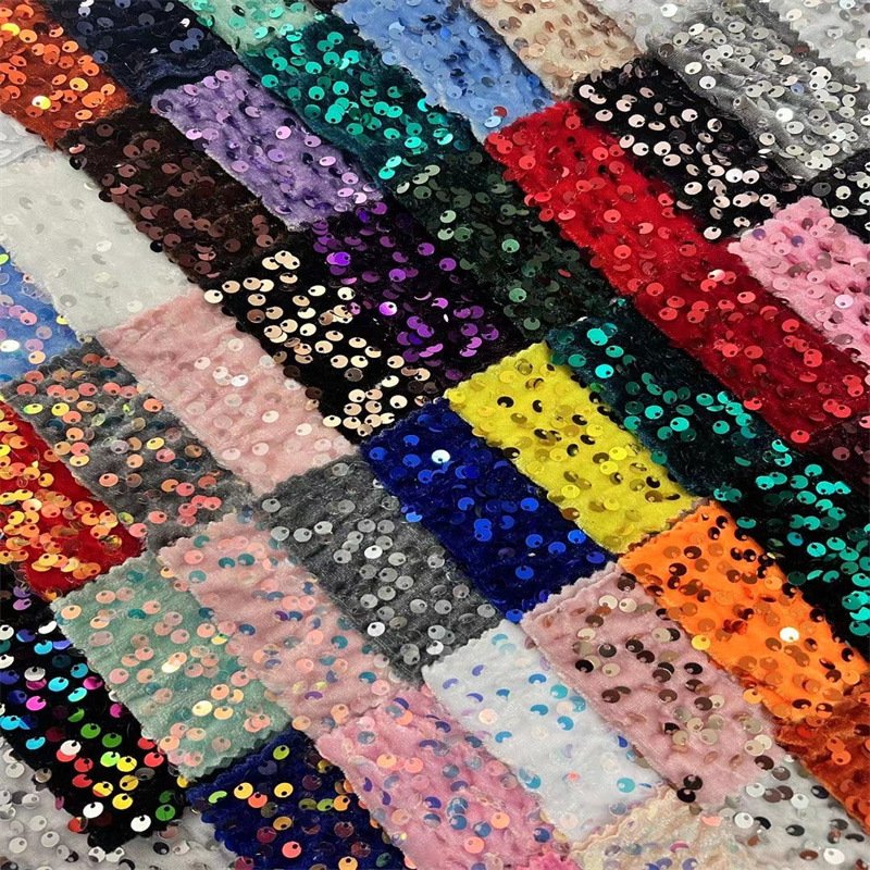 Wholesale Nigerian Party Dress Elastic Embroidery Red Velvet Sequin Fabric