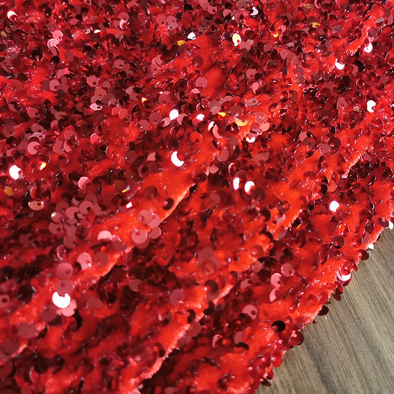 Wholesale Nigerian Party Dress Elastic Embroidery Red Velvet Sequin Fabric