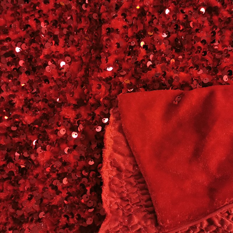 Wholesale Nigerian Party Dress Elastic Embroidery Red Velvet Sequin Fabric