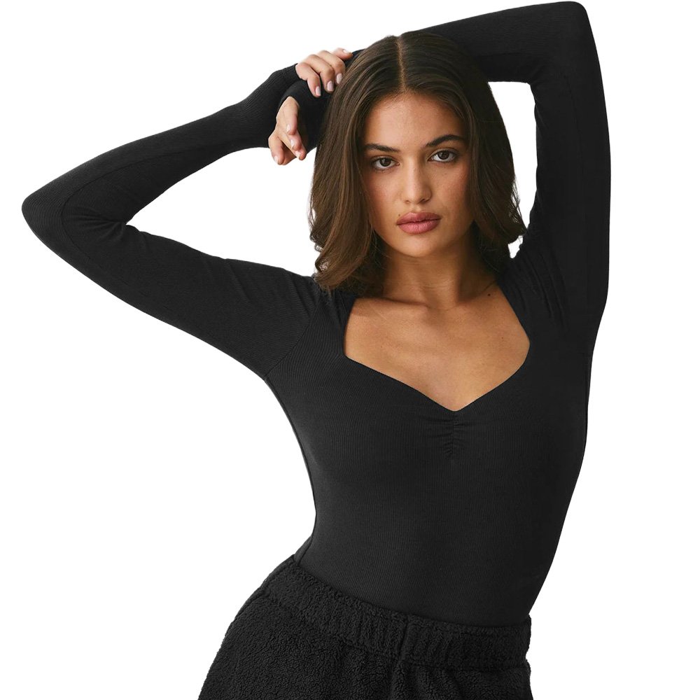 Long Sleeve Tops Long Sleeve Bottom Shirt Slim T-Shirt Square Neck Sexy Tops Ribbed Comfortable Peplum Long Sleeve T Shirt