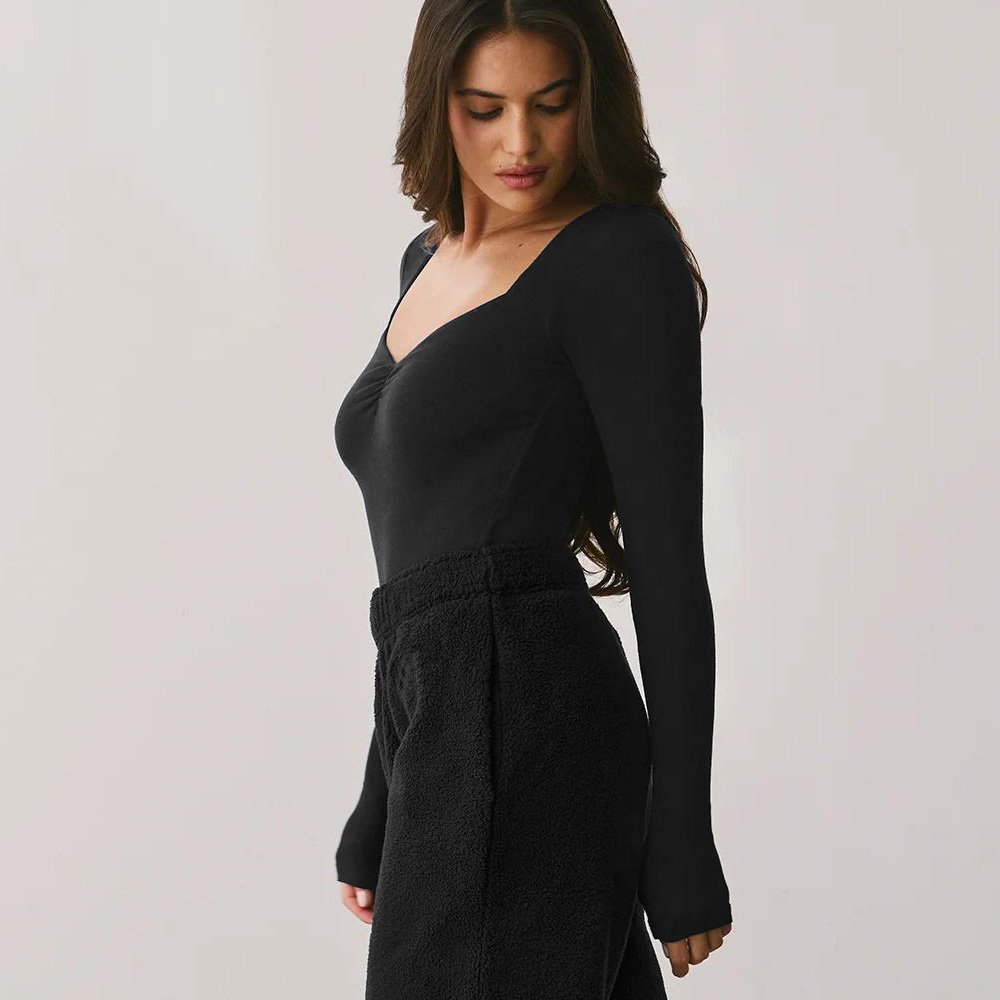 Long Sleeve Tops Long Sleeve Bottom Shirt Slim T-Shirt Square Neck Sexy Tops Ribbed Comfortable Peplum Long Sleeve T Shirt