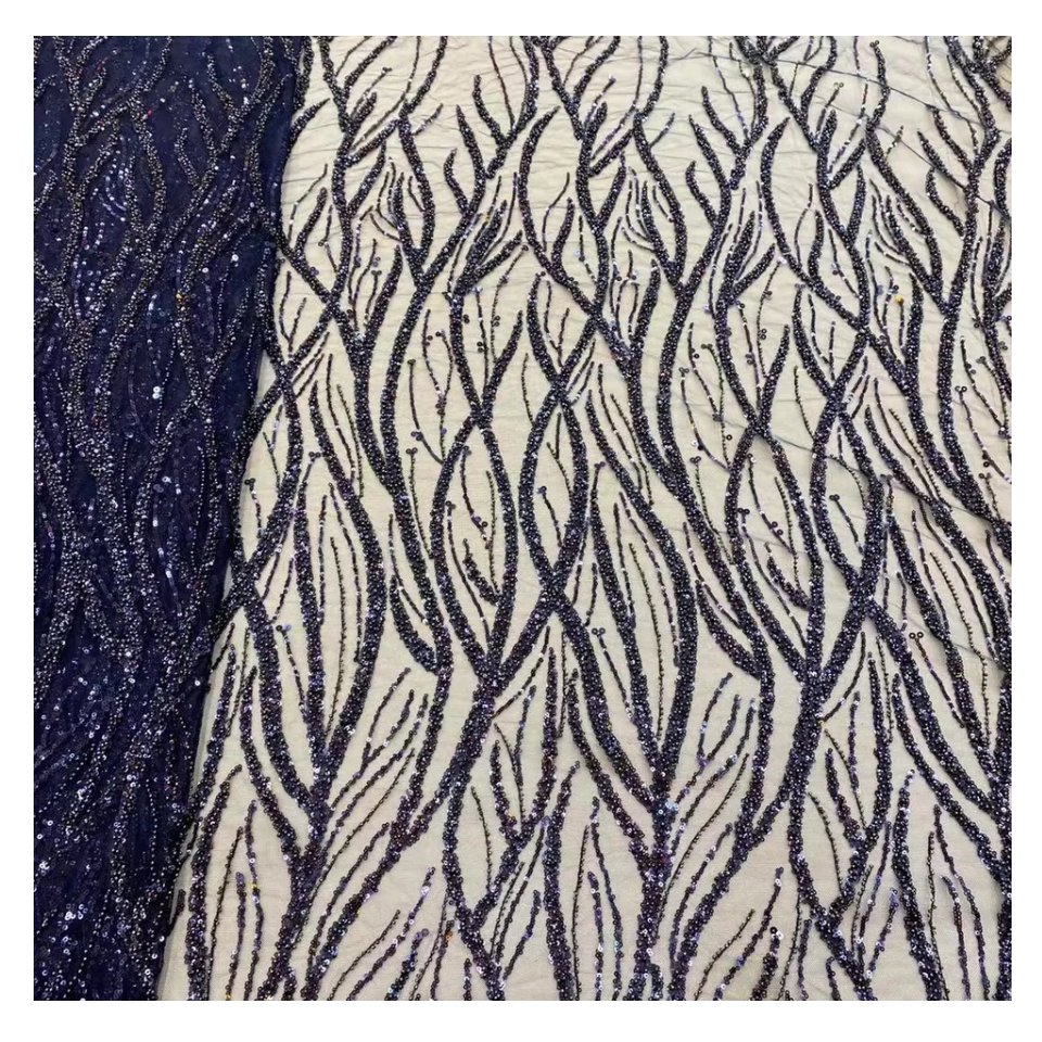 Factory Supply color custom tulle fabric heavy bead embroidery fabric for clothing material