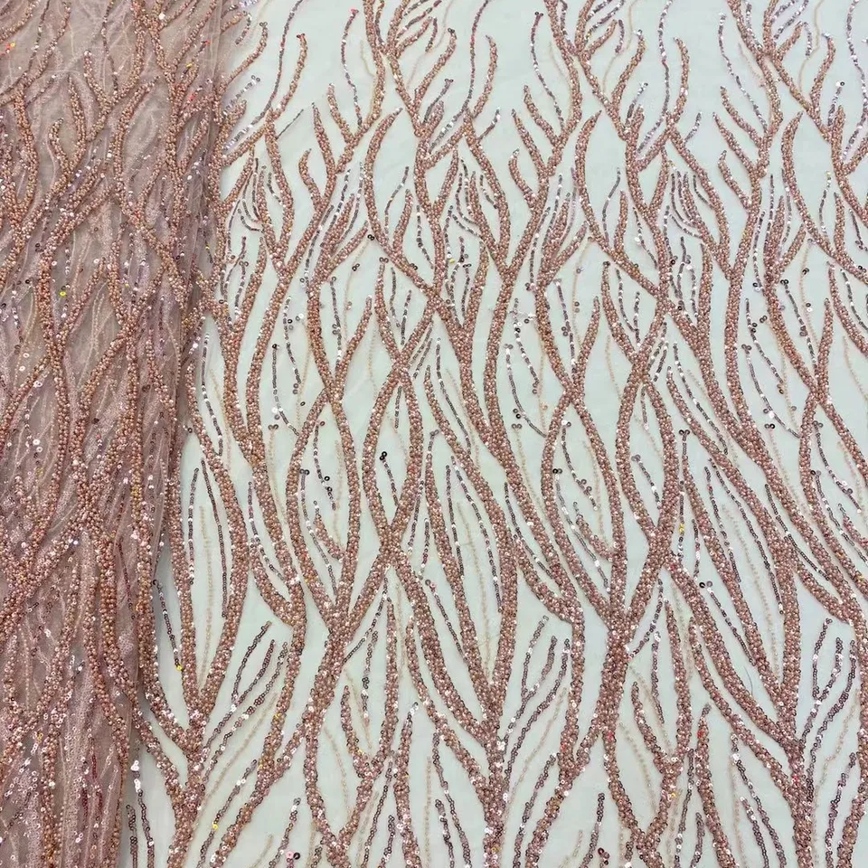 Factory Supply color custom tulle fabric heavy bead embroidery fabric for clothing material