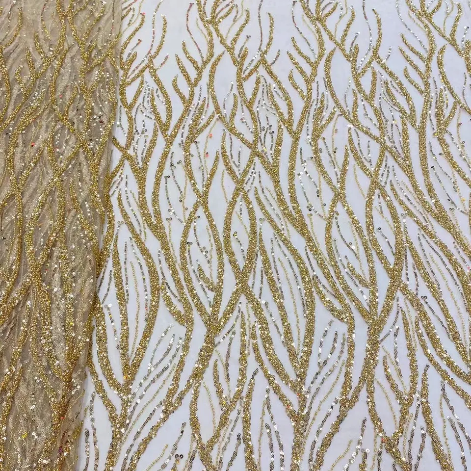 Factory Supply color custom tulle fabric heavy bead embroidery fabric for clothing material