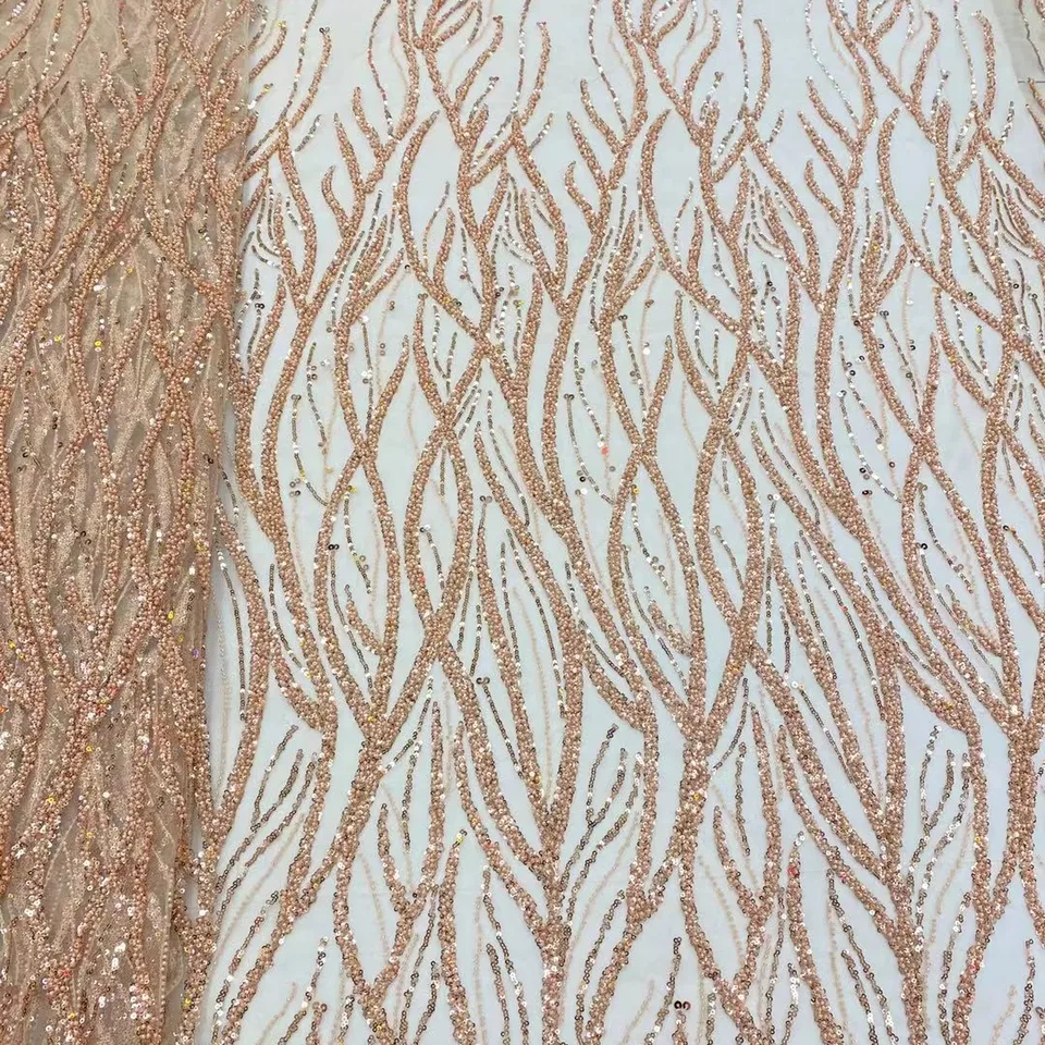 Factory Supply color custom tulle fabric heavy bead embroidery fabric for clothing material