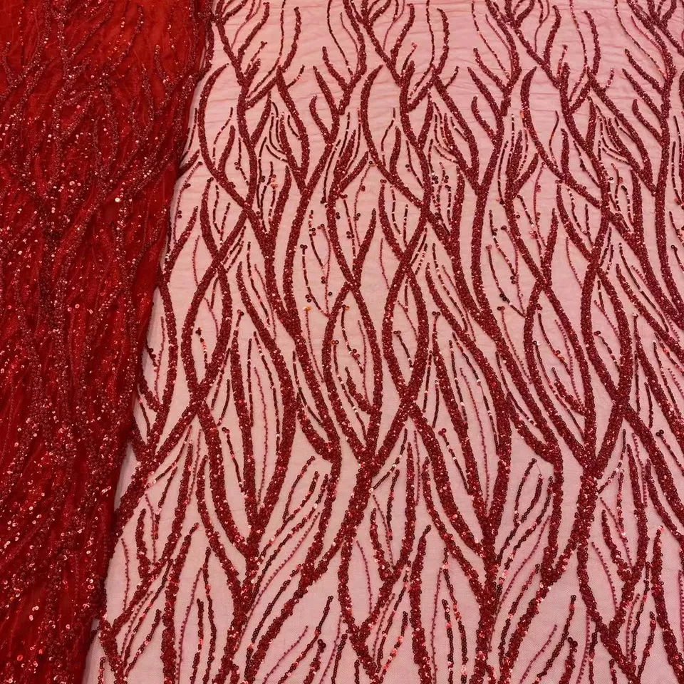 Factory Supply color custom tulle fabric heavy bead embroidery fabric for clothing material