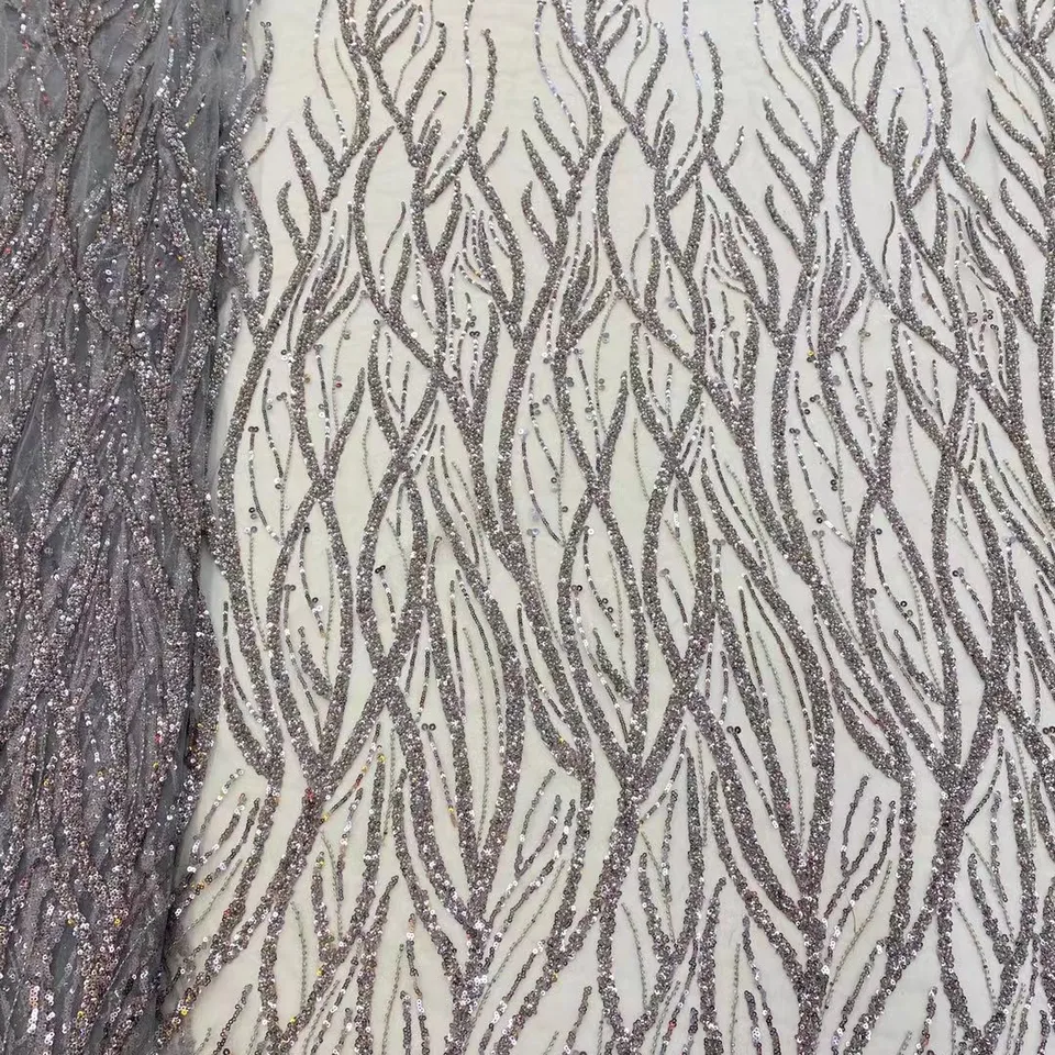 Factory Supply color custom tulle fabric heavy bead embroidery fabric for clothing material
