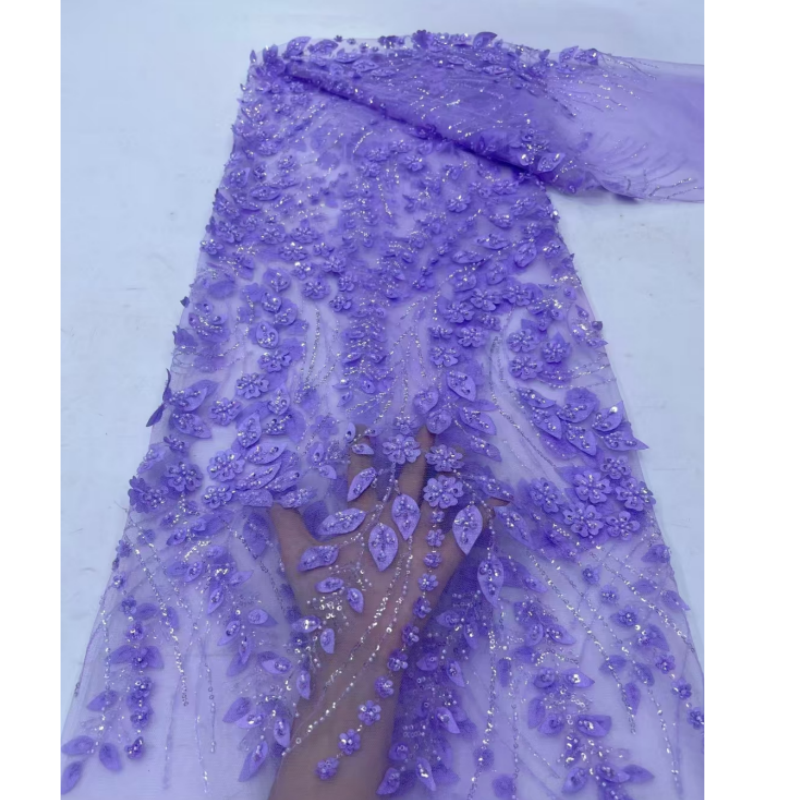 Wholesale Price Beaded Lace Fabrics Luxury Lace Fabrics For Women African Luxury Bridal Lace Fully Sequins Fabric