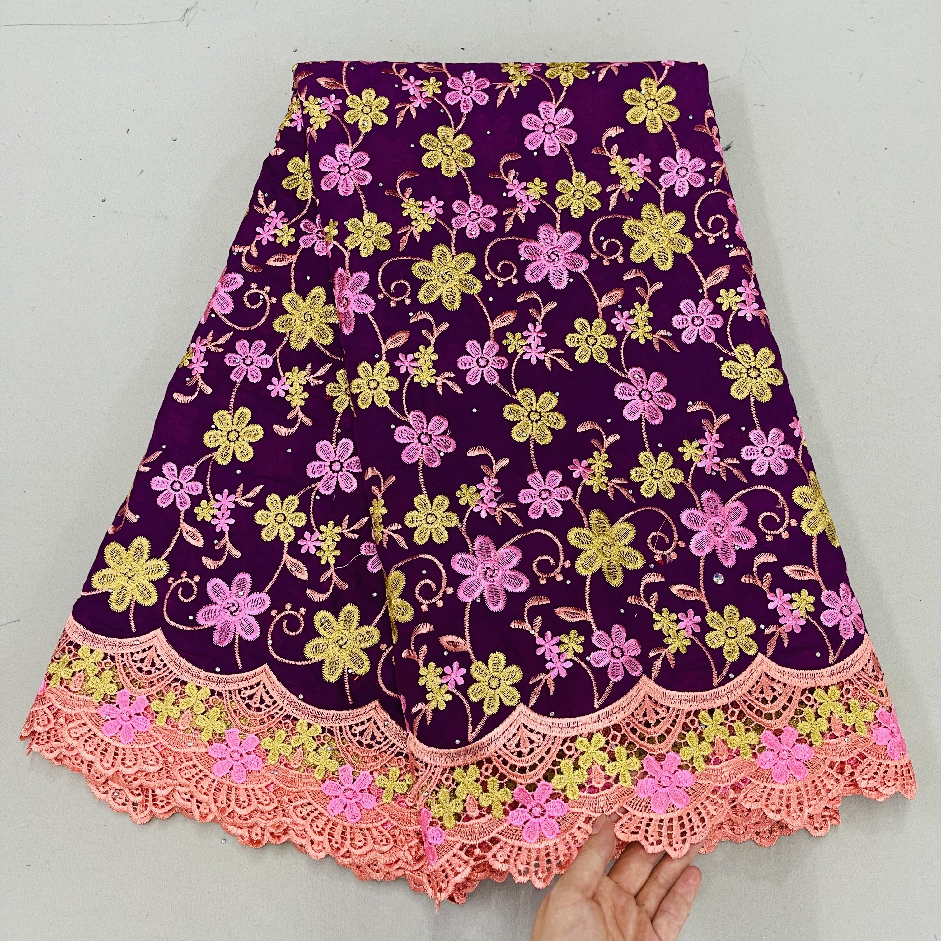 Colorful cotton lace top quality cotton lace embroidery lace fabric 5 yards for wedding
