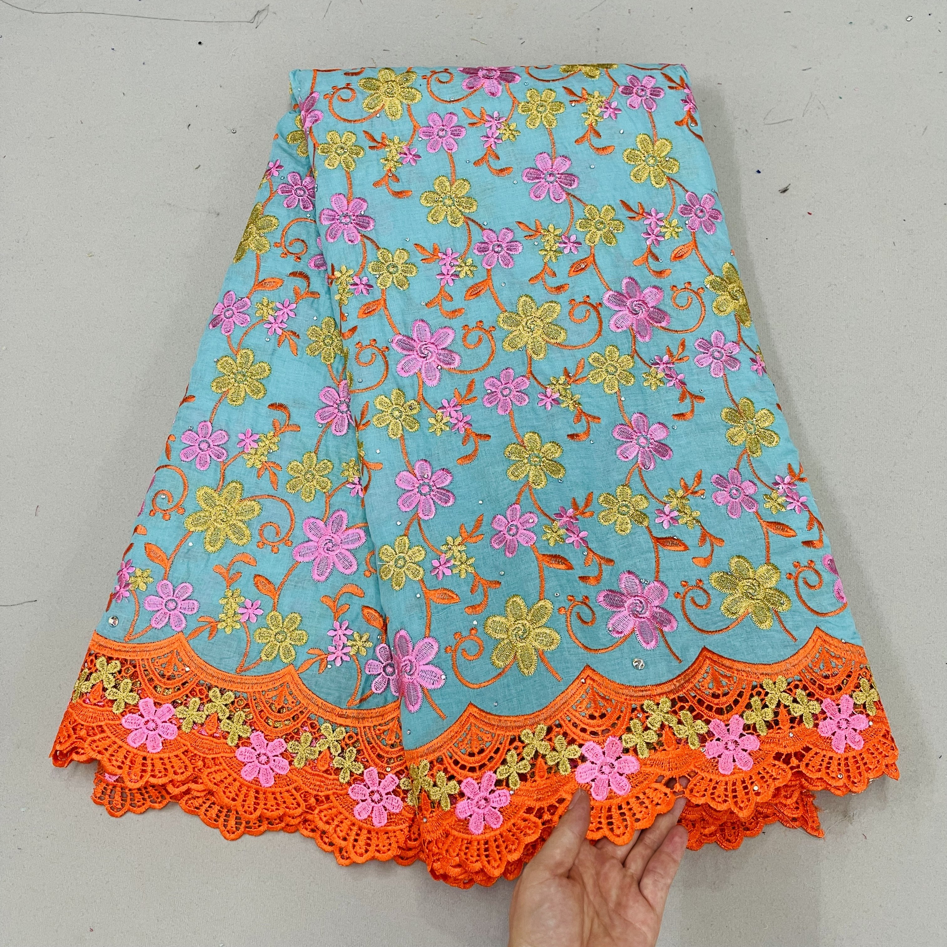 Colorful cotton lace top quality cotton lace embroidery lace fabric 5 yards for wedding