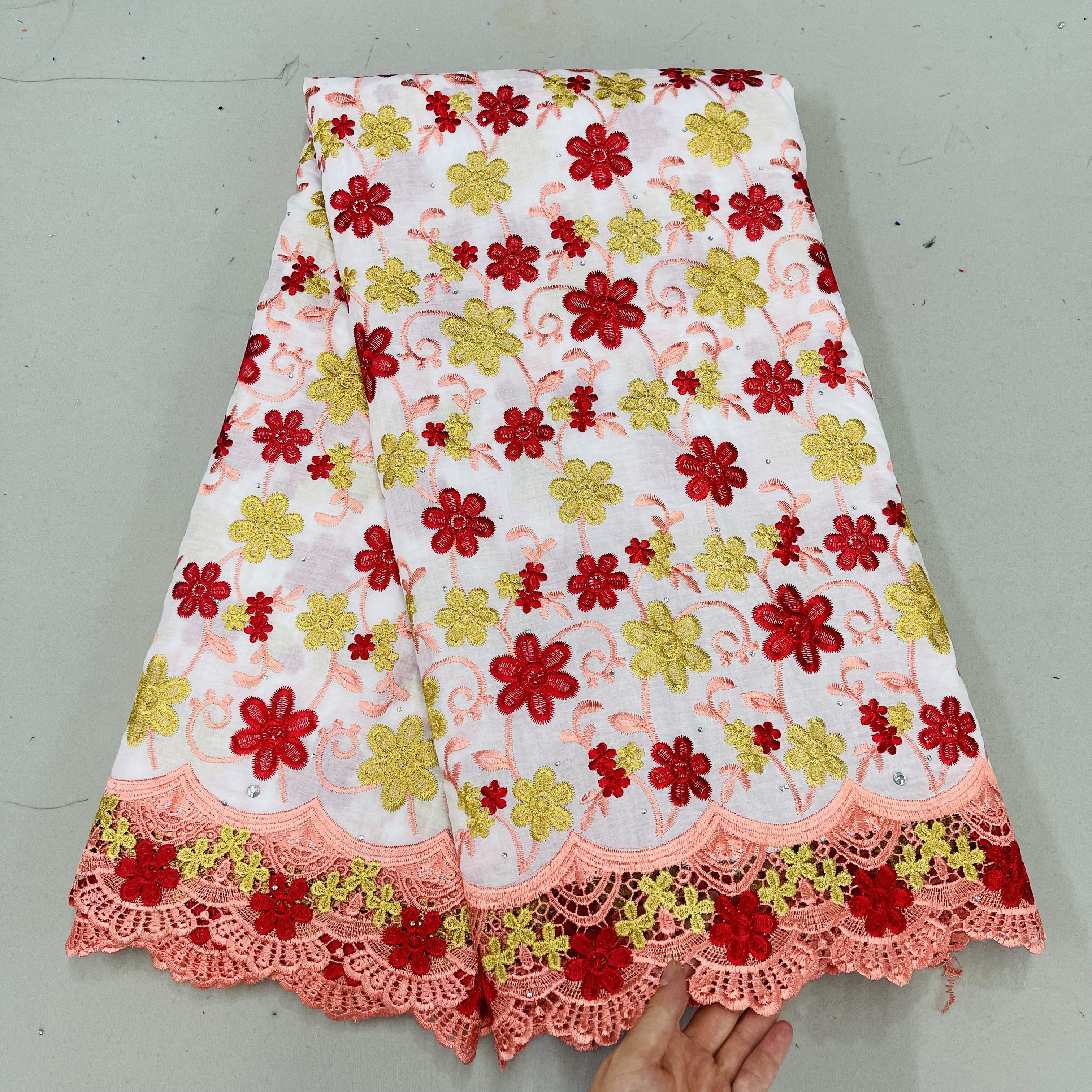 Colorful cotton lace top quality cotton lace embroidery lace fabric 5 yards for wedding