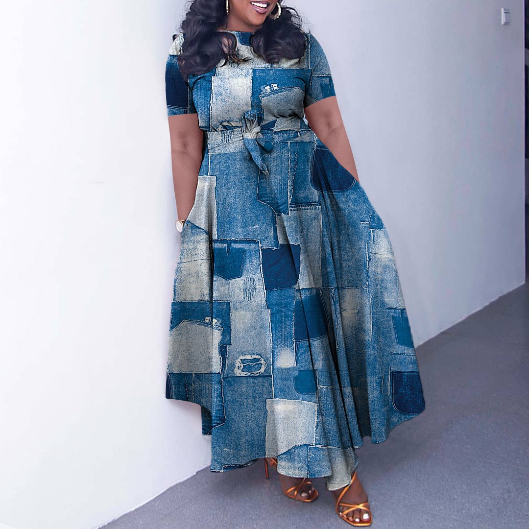 BH1210 XL to 5XL short sleeve Lace up church event plus size long skirt dress