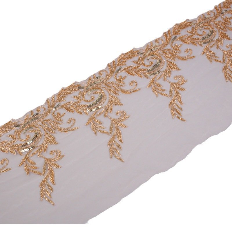 2024 Hot-Sale Gold Sequins Lace Trim Embroidery Custom 3d Tulle Flower Bead Lace Fabric For Women's Dresses