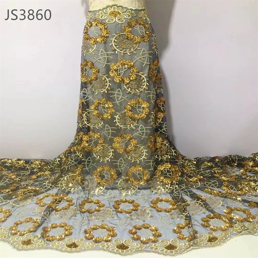 Factory manufacturer wholesale price embroidery fabric african sequins 3d flower embroidery lace fabric for bridal