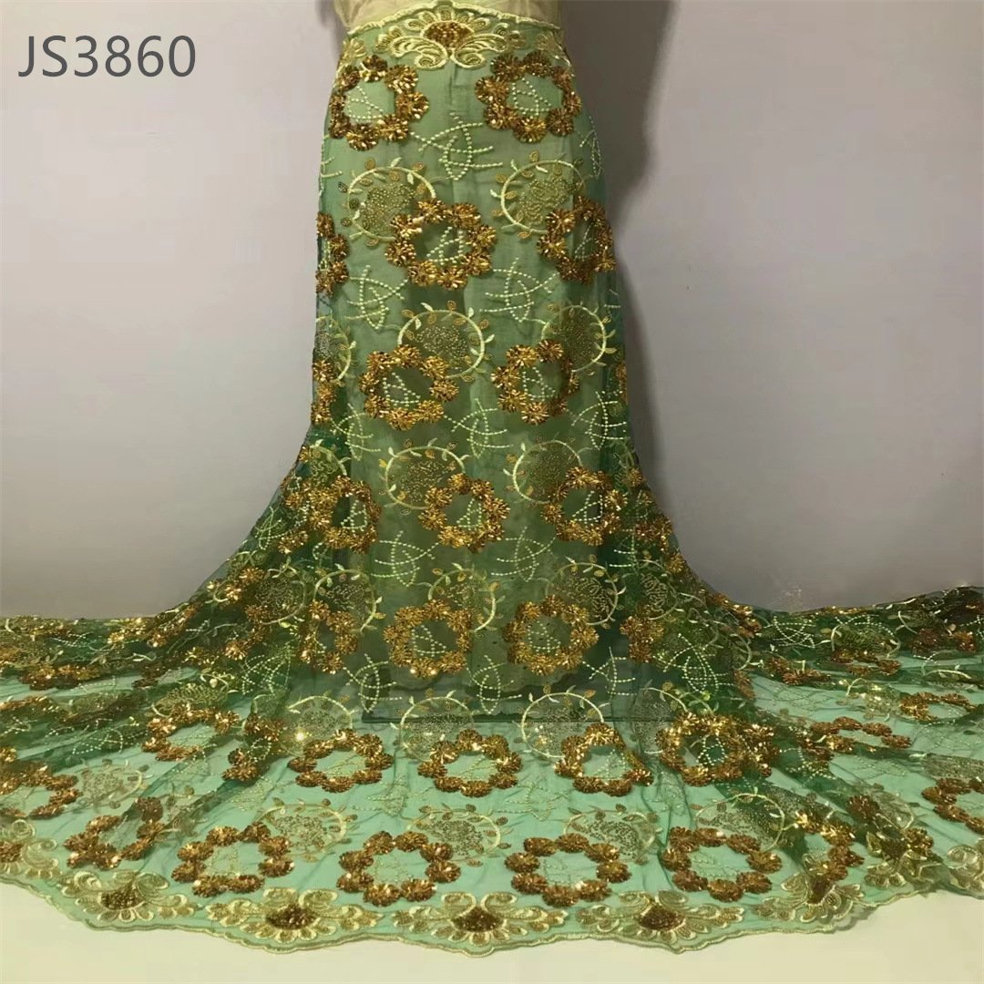 Factory manufacturer wholesale price embroidery fabric african sequins 3d flower embroidery lace fabric for bridal