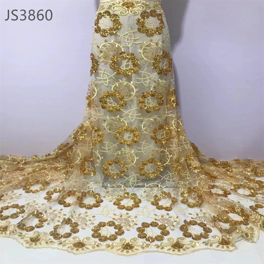 Factory manufacturer wholesale price embroidery fabric african sequins 3d flower embroidery lace fabric for bridal